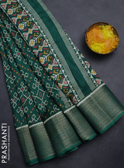 Semi dola saree green with allover ikat prints and zari woven border
