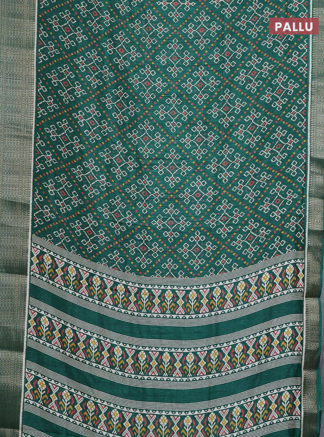 Semi dola saree green with allover ikat prints and zari woven border