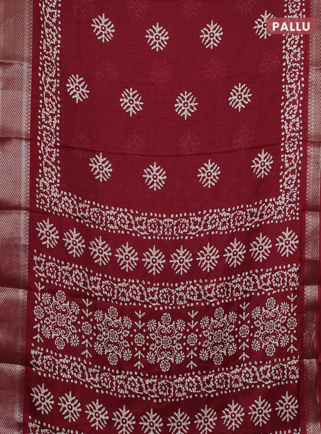 Semi dola saree maroon with butta prints and zari woven border
