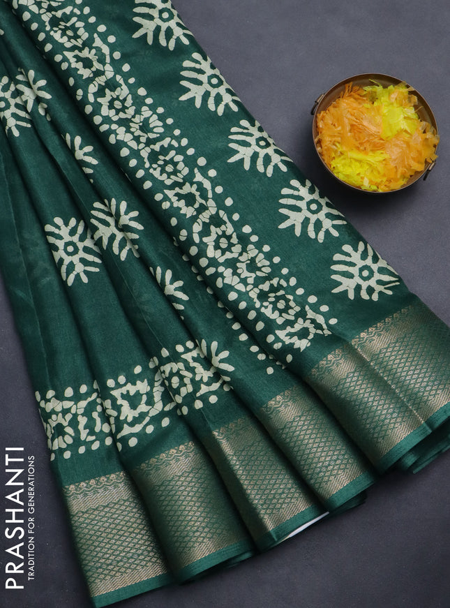 Semi dola saree green with butta prints and zari woven border
