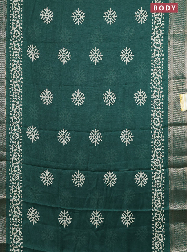 Semi dola saree green with butta prints and zari woven border