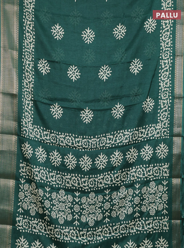 Semi dola saree green with butta prints and zari woven border