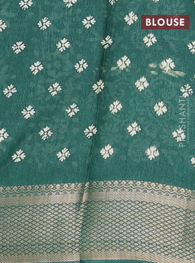 Semi dola saree green with butta prints and zari woven border