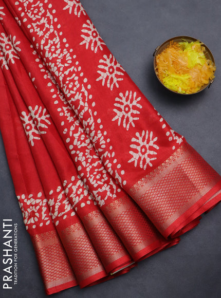 Semi dola saree red with butta prints and zari woven border