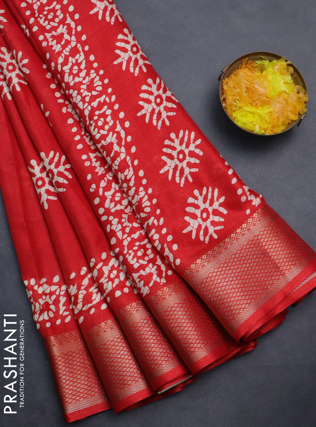 Semi dola saree red with butta prints and zari woven border