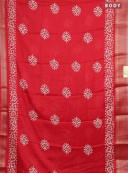 Semi dola saree red with butta prints and zari woven border