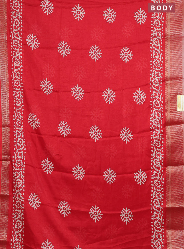 Semi dola saree red with butta prints and zari woven border