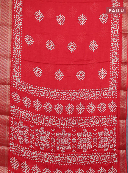 Semi dola saree red with butta prints and zari woven border