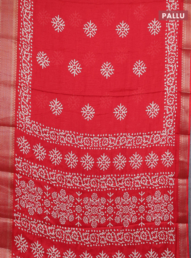 Semi dola saree red with butta prints and zari woven border