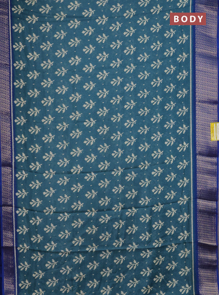 Semi dola saree teal blue and blue with allover ikat butta prints and zari woven border
