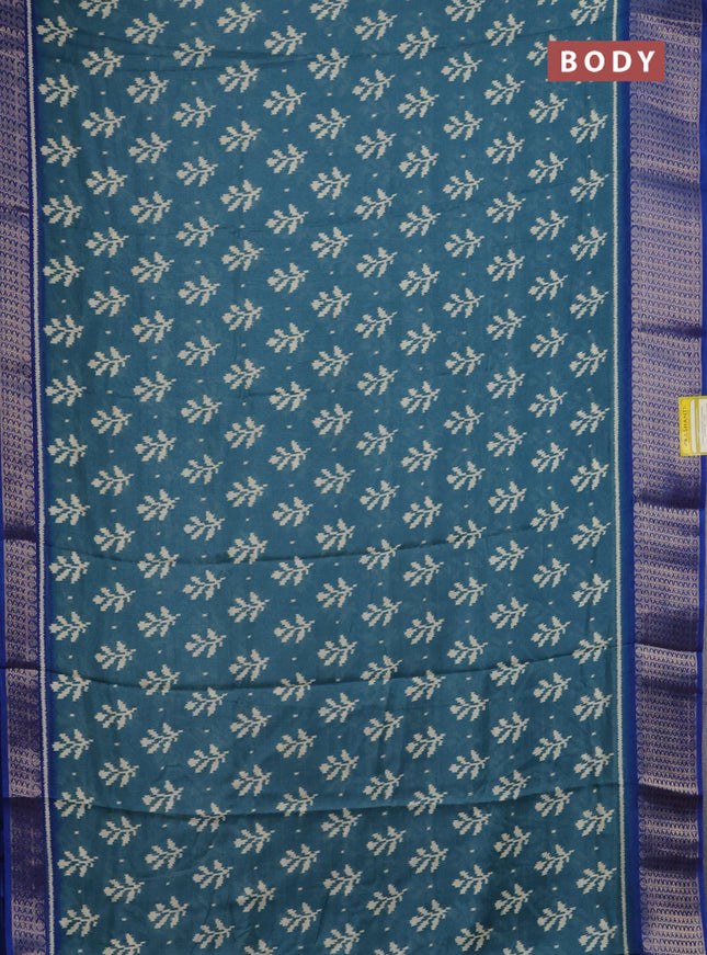 Semi dola saree teal blue and blue with allover ikat butta prints and zari woven border