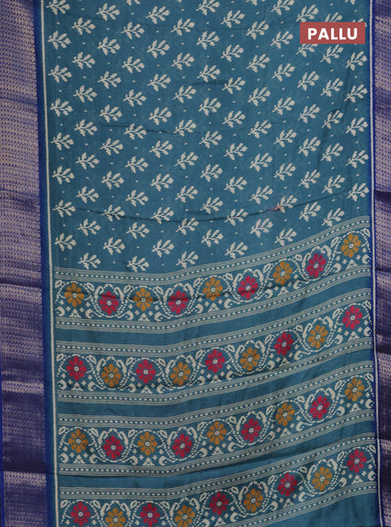 Semi dola saree teal blue and blue with allover ikat butta prints and zari woven border
