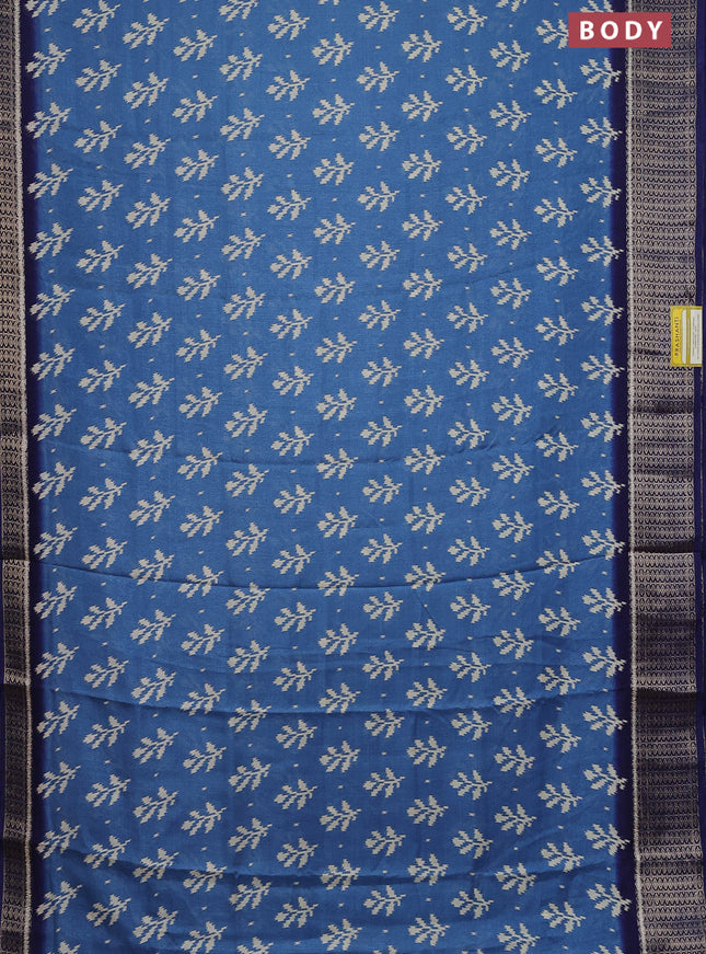 Semi dola saree pastel blue and dark blue with allover ikat butta prints and zari woven border