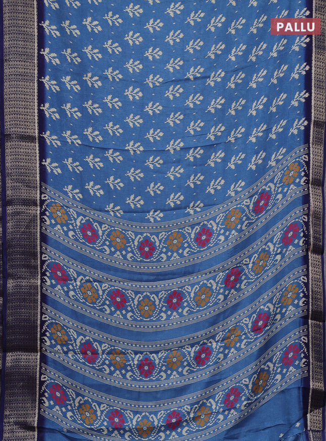 Semi dola saree pastel blue and dark blue with allover ikat butta prints and zari woven border