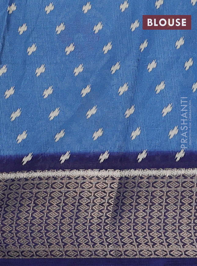 Semi dola saree pastel blue and dark blue with allover ikat butta prints and zari woven border