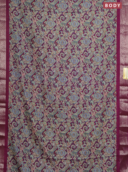Semi dola saree purple with allover kalamkari prints and zari woven border