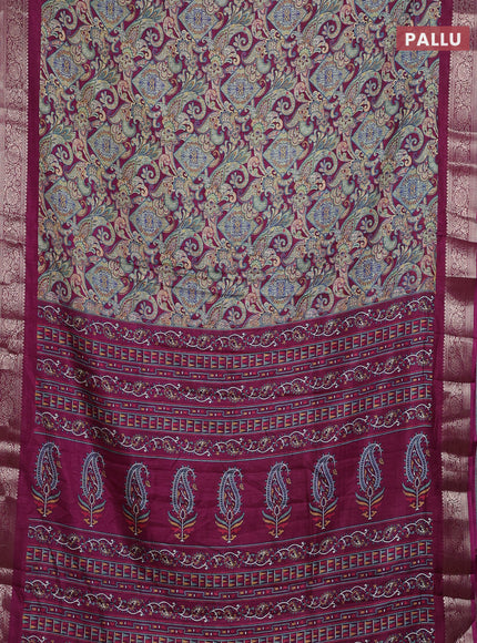 Semi dola saree purple with allover kalamkari prints and zari woven border