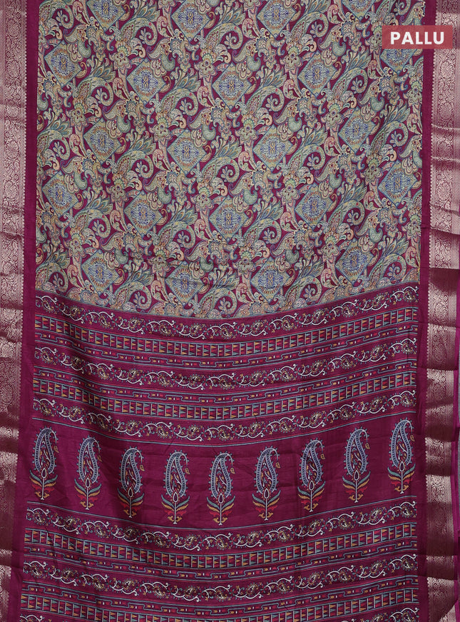 Semi dola saree purple with allover kalamkari prints and zari woven border