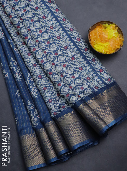 Semi dola saree peacock blue with allover zari weaves & butta prints and zari woven border