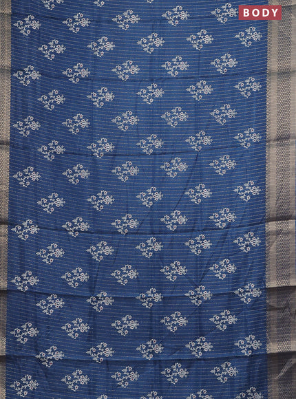 Semi dola saree peacock blue with allover zari weaves & butta prints and zari woven border