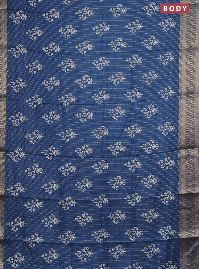 Semi dola saree peacock blue with allover zari weaves & butta prints and zari woven border