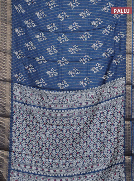 Semi dola saree peacock blue with allover zari weaves & butta prints and zari woven border
