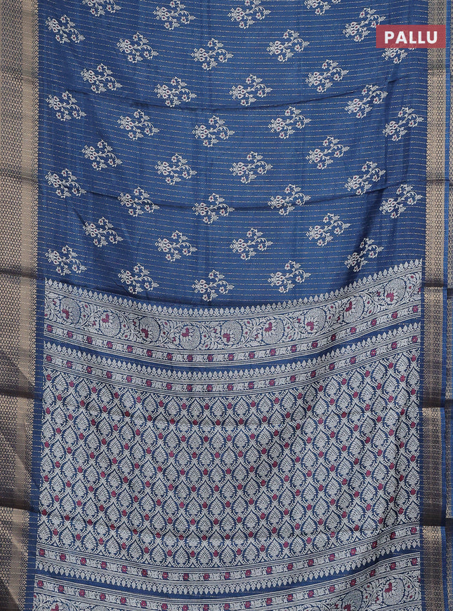 Semi dola saree peacock blue with allover zari weaves & butta prints and zari woven border