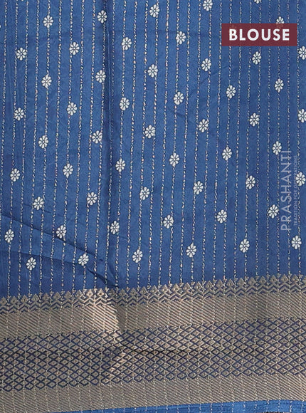 Semi dola saree peacock blue with allover zari weaves & butta prints and zari woven border