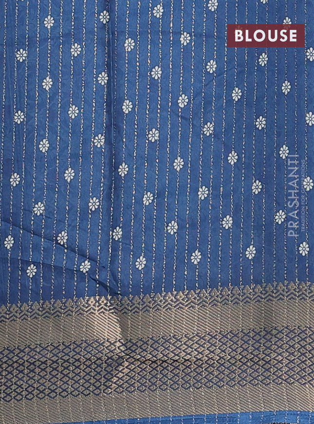 Semi dola saree peacock blue with allover zari weaves & butta prints and zari woven border