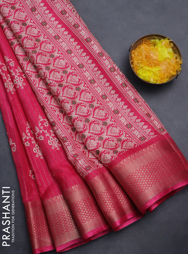Semi dola saree pink with allover zari weaves & butta prints and zari woven border