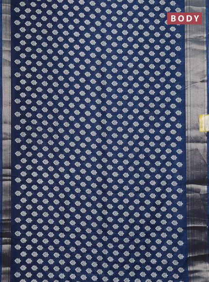Semi dola saree dark peacock blue with allover butta prints and zari woven border