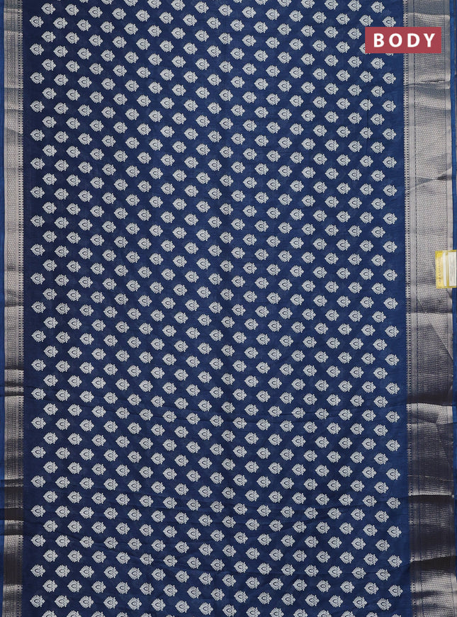 Semi dola saree dark peacock blue with allover butta prints and zari woven border