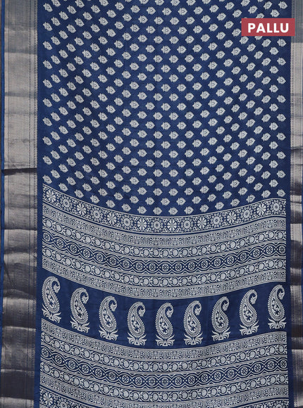 Semi dola saree dark peacock blue with allover butta prints and zari woven border