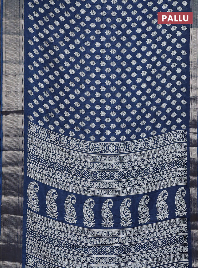 Semi dola saree dark peacock blue with allover butta prints and zari woven border