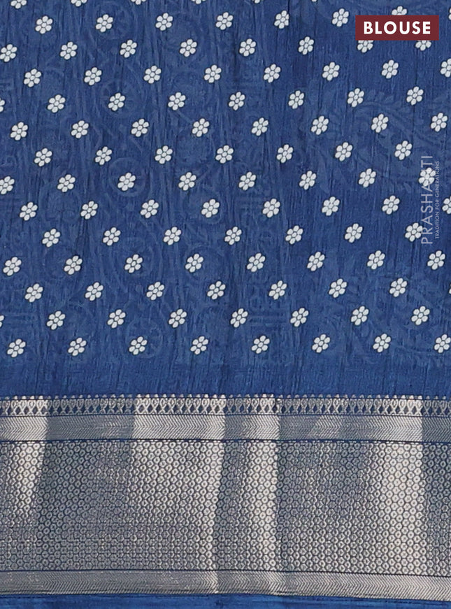 Semi dola saree dark peacock blue with allover butta prints and zari woven border