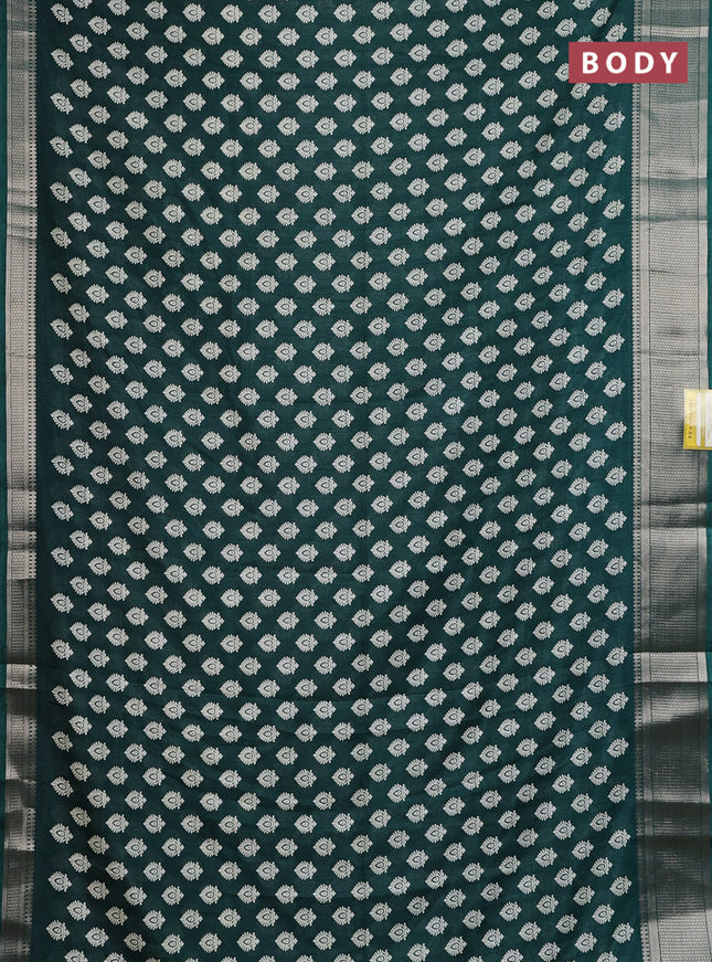 Semi dola saree dark green with allover butta prints and zari woven border