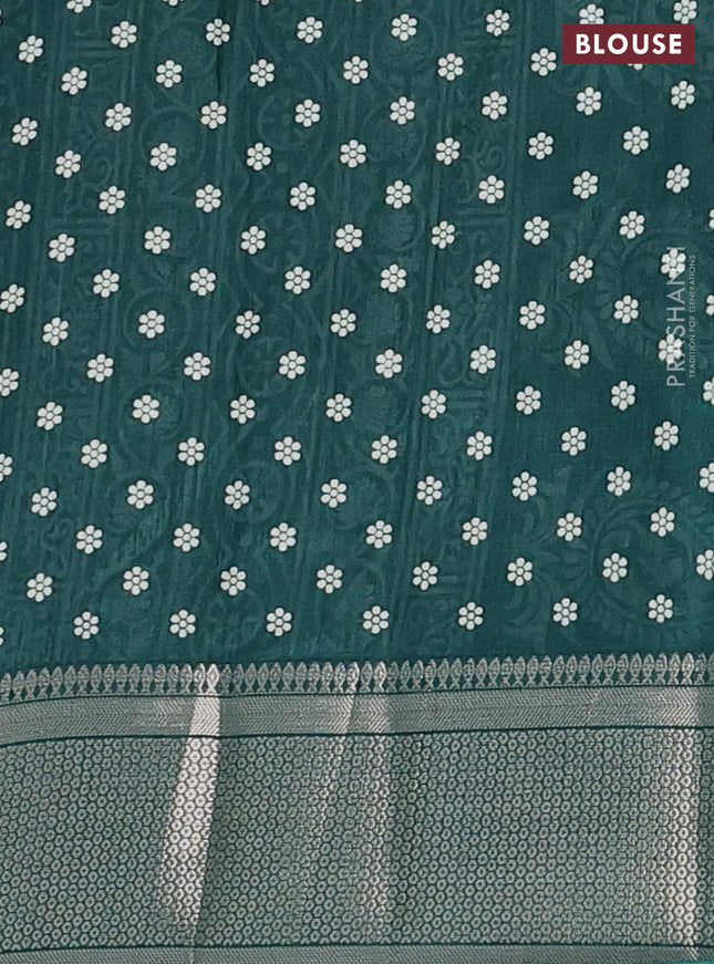 Semi dola saree dark green with allover butta prints and zari woven border