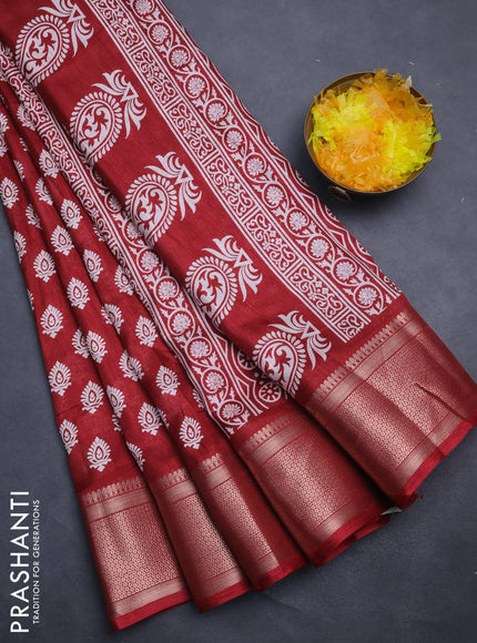 Semi dola saree maroon with allover butta prints and zari woven border