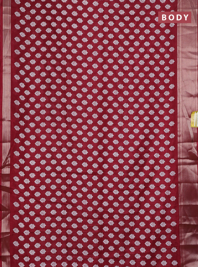 Semi dola saree maroon with allover butta prints and zari woven border