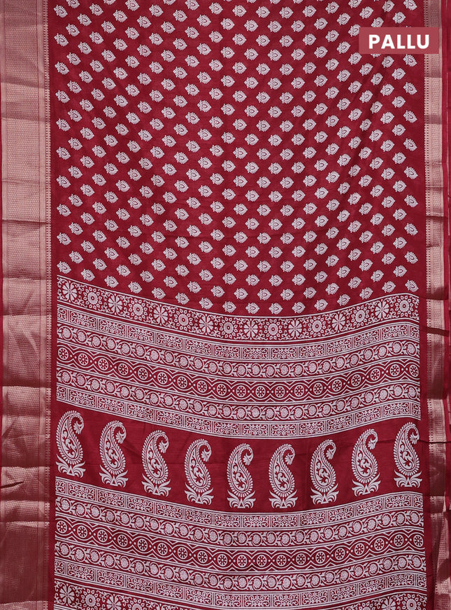 Semi dola saree maroon with allover butta prints and zari woven border
