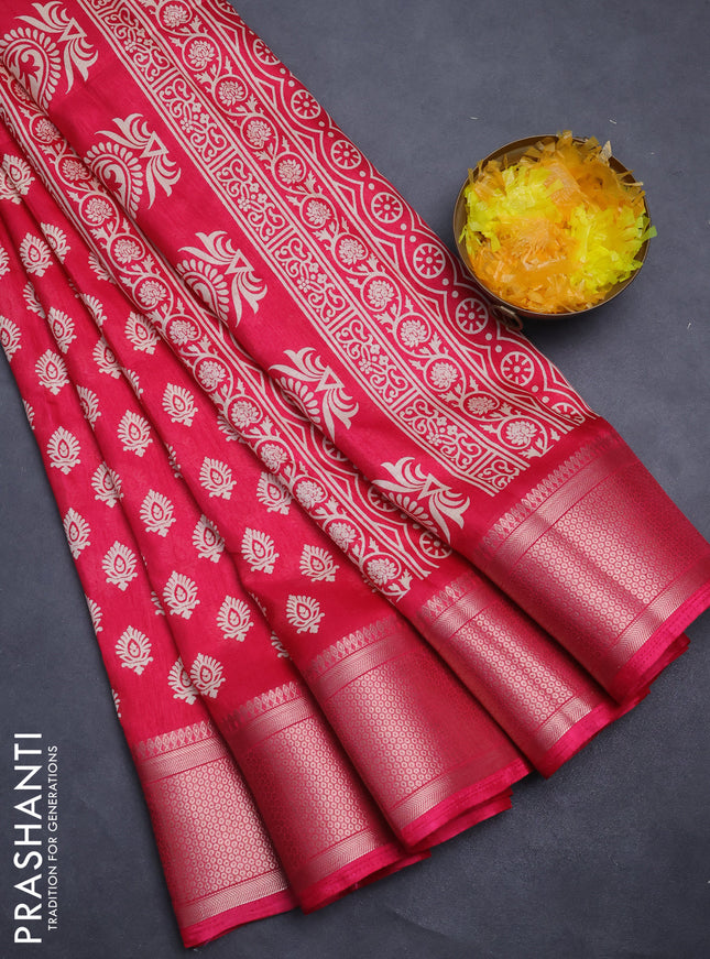 Semi dola saree pink with allover butta prints and zari woven border