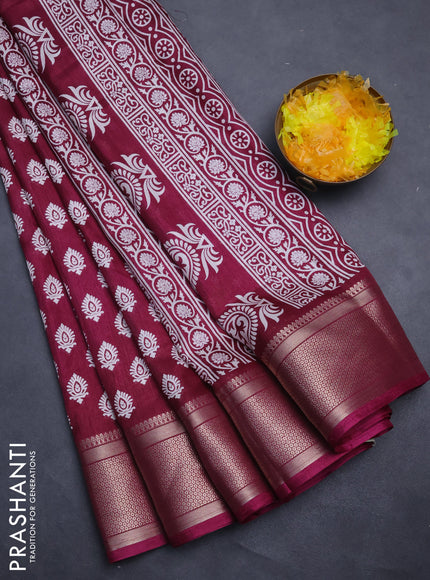 Semi dola saree wine shade with allover butta prints and zari woven border