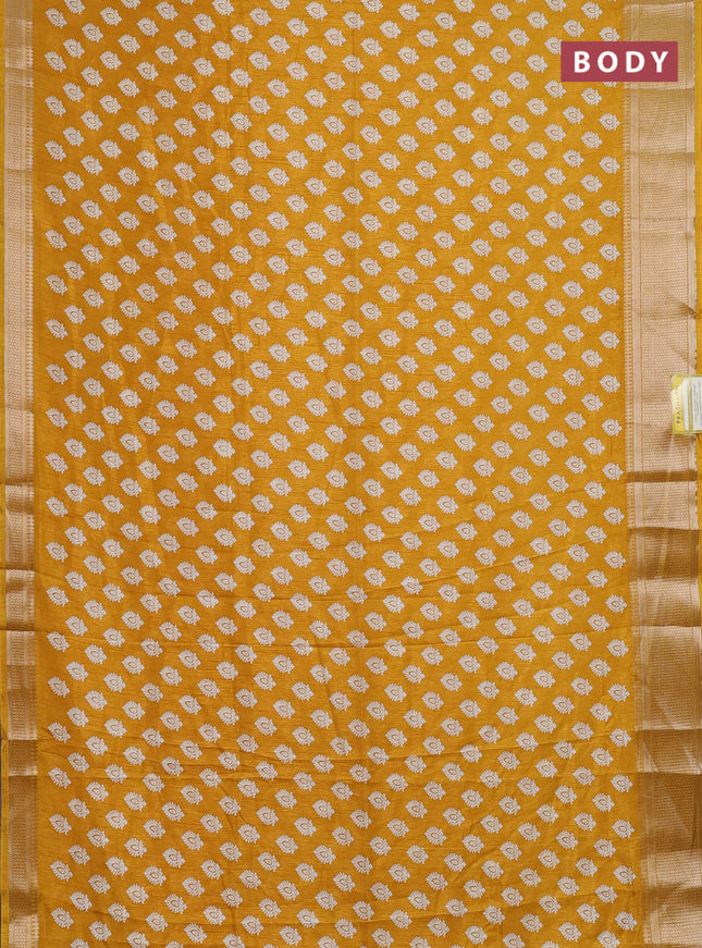 Semi dola saree mustard yellow with allover butta prints and zari woven border