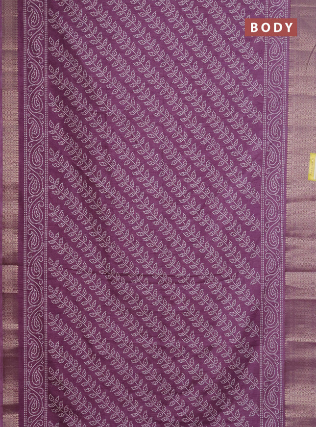 Semi dola saree mild purple with allover bandhani prints and zari woven border
