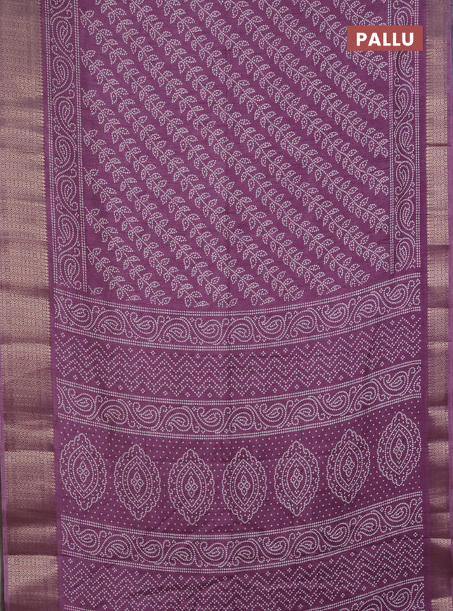 Semi dola saree mild purple with allover bandhani prints and zari woven border