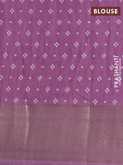 Semi dola saree mild purple with allover bandhani prints and zari woven border