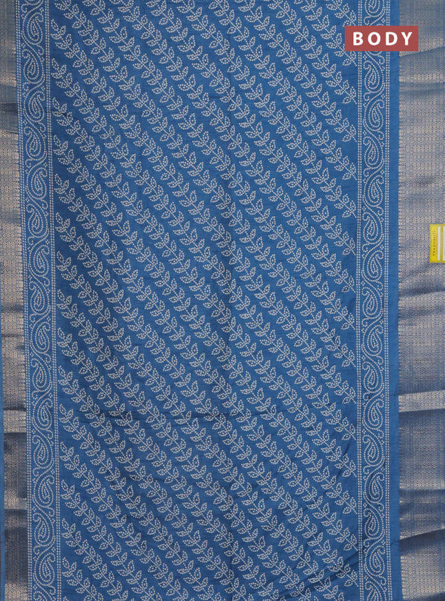 Semi dola saree peacock blue with allover bandhani prints and zari woven border