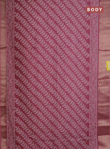 Semi dola saree mauve pink with allover bandhani prints and zari woven border
