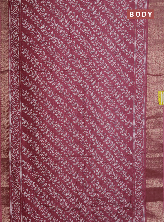 Semi dola saree mauve pink with allover bandhani prints and zari woven border