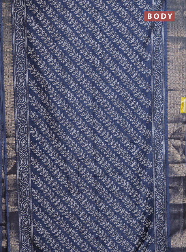 Semi dola saree bluish grey with allover bandhani prints and zari woven border